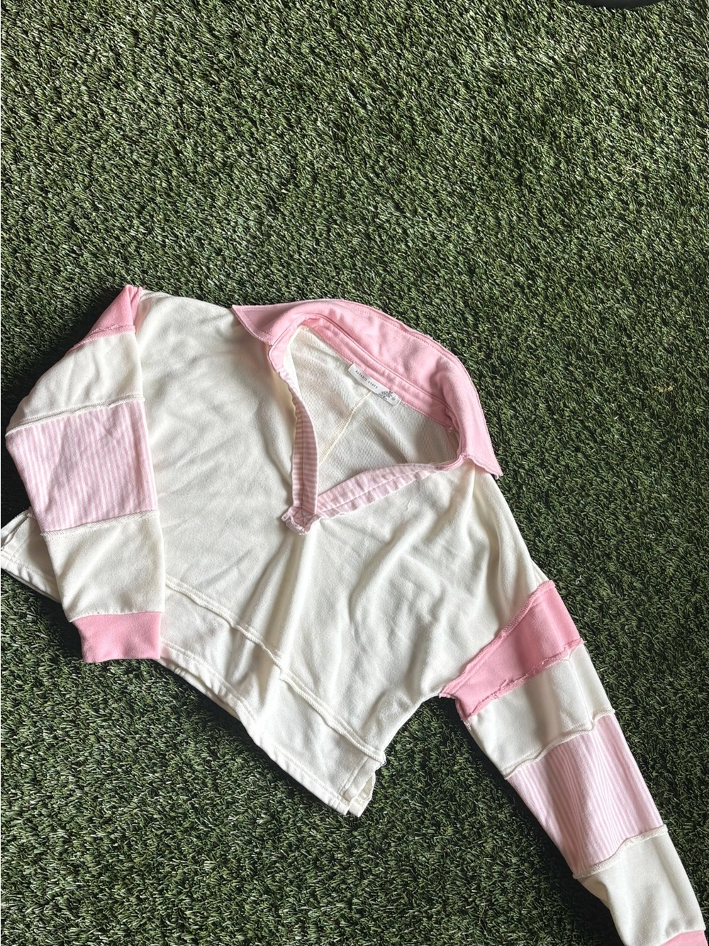 Altar’d State Pink & Ivory Colorblock Collared Pullover Sweatshirt | XS